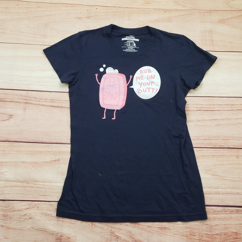 Threadless Lil Soap T-Shirt Womens Small‎ BLUE Graphic Tee Funny Humor Joke